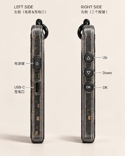 Token Dash 左右两侧按键与接口实物 CAD 图